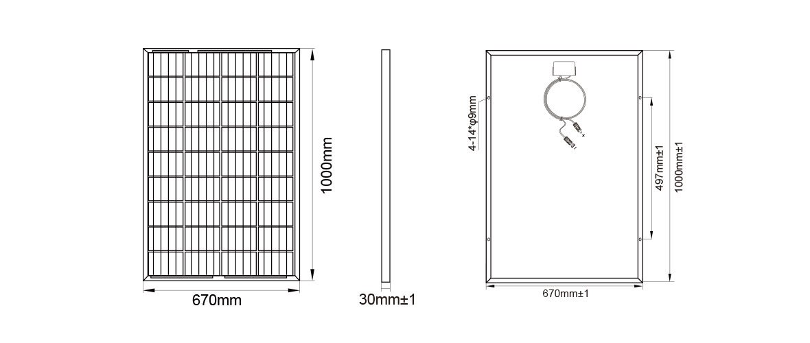 100w poly solar panel size